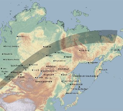 Map of the eclipse path across Russia on 03/23/1773