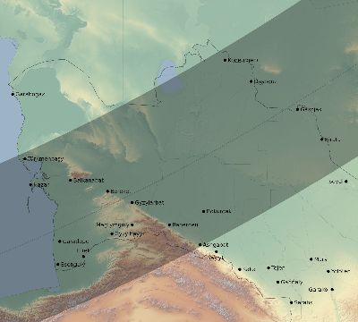 Map of the eclipse path across Turkmenistan on 03/23/1773