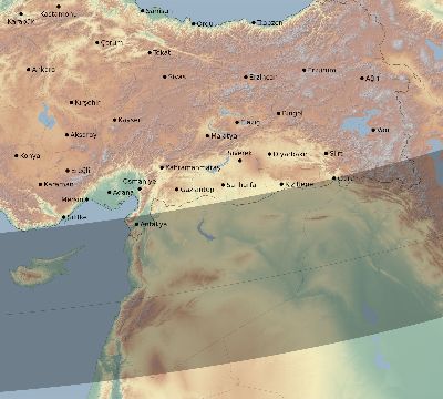 Map of the eclipse path across Turkey on 03/23/1773