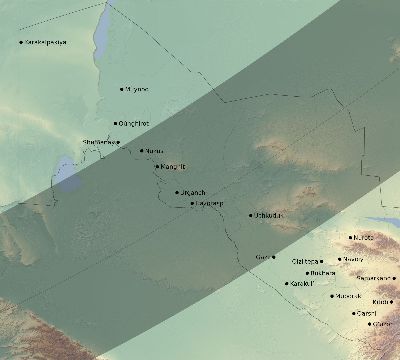 Map of the eclipse path across Uzbekistan on 03/23/1773