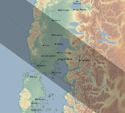 Map of the eclipse path across Chile on 09/16/1773
