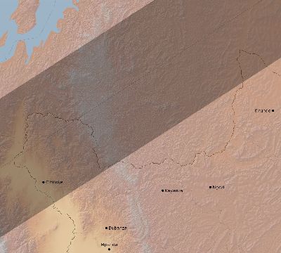 Map of the eclipse path across Burundi on 03/12/1774