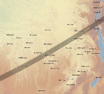 Map of the eclipse path across DR Congo on 03/12/1774