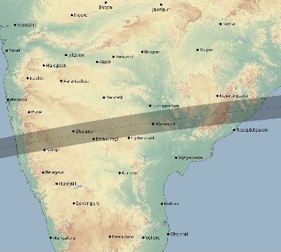 Map of the eclipse path across India on 03/12/1774