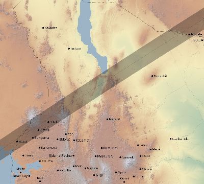Map of the eclipse path across Kenya on 03/12/1774