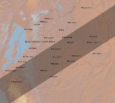 Map of the eclipse path across Rwanda on 03/12/1774
