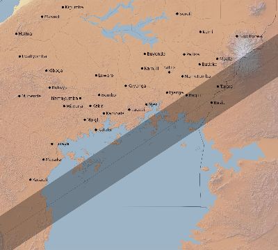 Map of the eclipse path across Uganda on 03/12/1774