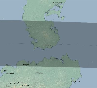 Map of the eclipse path across China on 09/06/1774