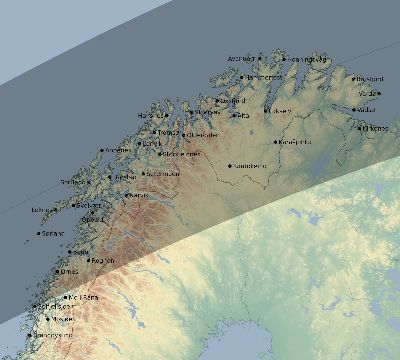 Map of the eclipse path across Norway on 08/26/1775