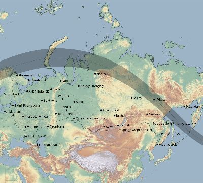 Map of the eclipse path across Russia on 08/26/1775