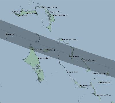 Map of the eclipse path across Bahamas on 01/09/1777
