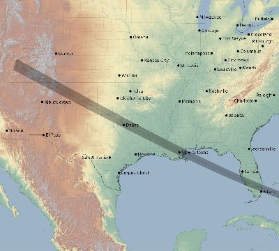 Map of the eclipse path across United States on 01/09/1777