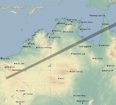 Map of the eclipse path across Australia on 07/05/1777