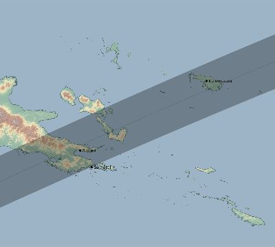 Map of the eclipse path across Papua New Guinea on 07/05/1777