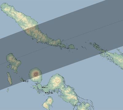 Map of the eclipse path across Solomon Islands on 07/05/1777