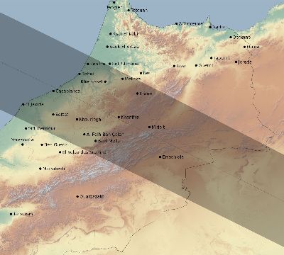 Map of the eclipse path across Morocco on 06/24/1778