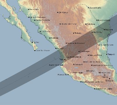 Map of the eclipse path across Mexico on 06/24/1778