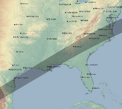Map of the eclipse path across United States on 06/24/1778