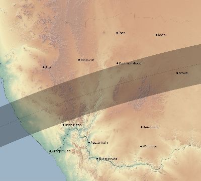 Map of the eclipse path across Namibia on 05/04/1780