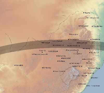 Map of the eclipse path across South Africa on 05/04/1780