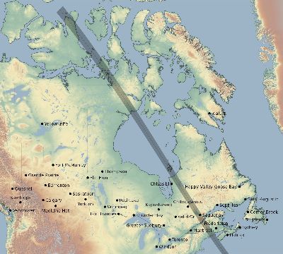 Map of the eclipse path across Canada on 10/27/1780