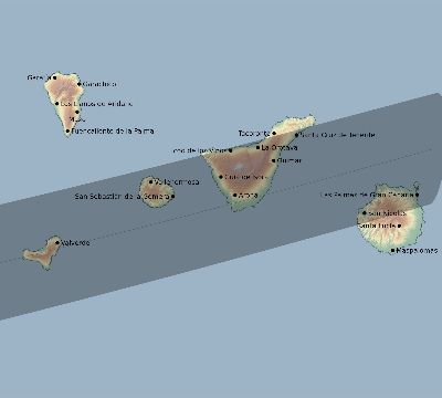 Map of the eclipse path across Spain on 10/27/1780