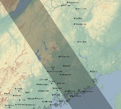 Map of the eclipse path across United States on 10/27/1780