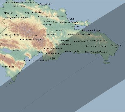 Map of the eclipse path across Dominican Republic on 04/23/1781