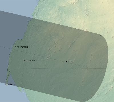 Map of the eclipse path across Western Sahara on 04/23/1781