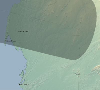 Map of the eclipse path across Mauritania on 04/23/1781