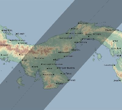 Map of the eclipse path across Panama on 04/23/1781