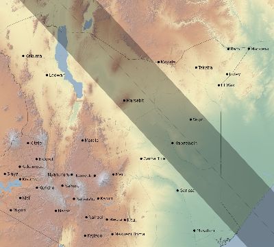 Map of the eclipse path across Kenya on 10/17/1781
