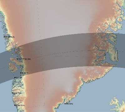 Map of the eclipse path across Greenland on 04/12/1782