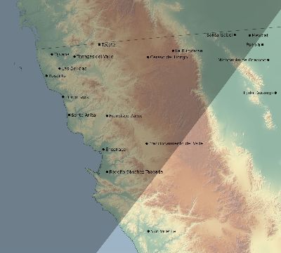 Map of the eclipse path across Mexico on 04/12/1782