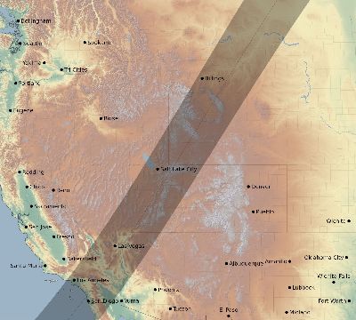 Map of the eclipse path across United States on 04/12/1782
