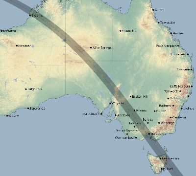 Map of the eclipse path across Australia on 10/07/1782