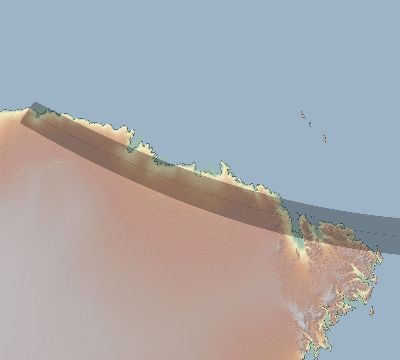 Map of the eclipse path across Antarctica on 02/20/1784