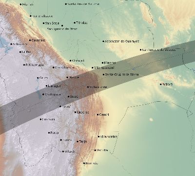 Map of the eclipse path across Bolivia on 02/20/1784