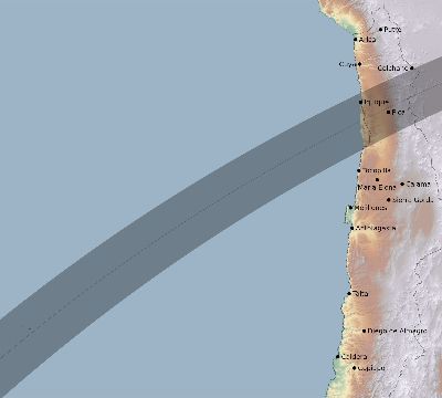 Map of the eclipse path across Chile on 02/20/1784