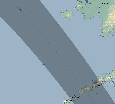 Map of the eclipse path across United States on 08/16/1784