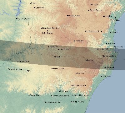 Map of the eclipse path across Brazil on 02/09/1785