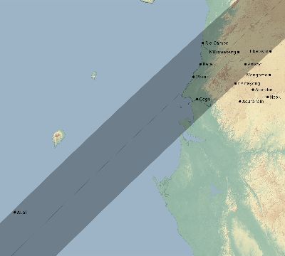 Map of the eclipse path across Equatorial Guinea on 02/09/1785