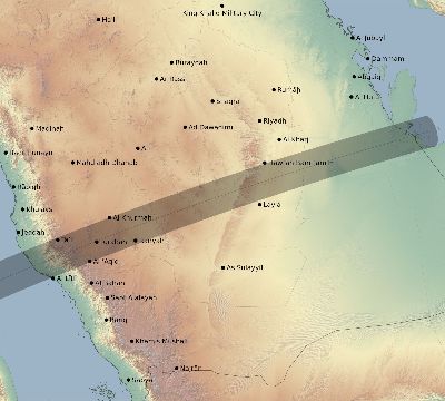 Map of the eclipse path across Saudi Arabia on 02/09/1785