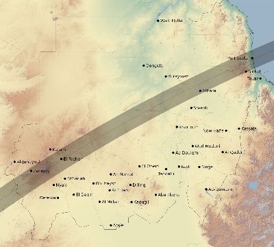 Map of the eclipse path across Sudan on 02/09/1785