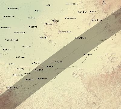 Map of the eclipse path across Chad on 02/09/1785