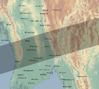 Map of the eclipse path across Myanmar on 08/05/1785