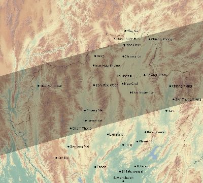 Map of the eclipse path across Thailand on 08/05/1785