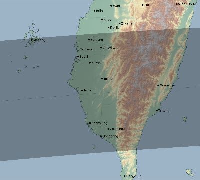 Map of the eclipse path across Taiwan on 08/05/1785