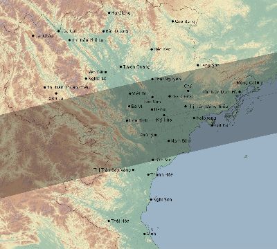 Map of the eclipse path across Vietnam on 08/05/1785