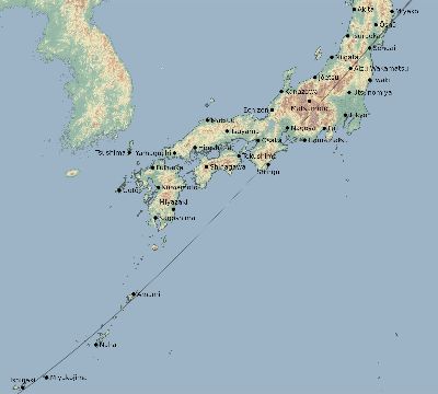 Map of the eclipse path across Japan on 01/30/1786